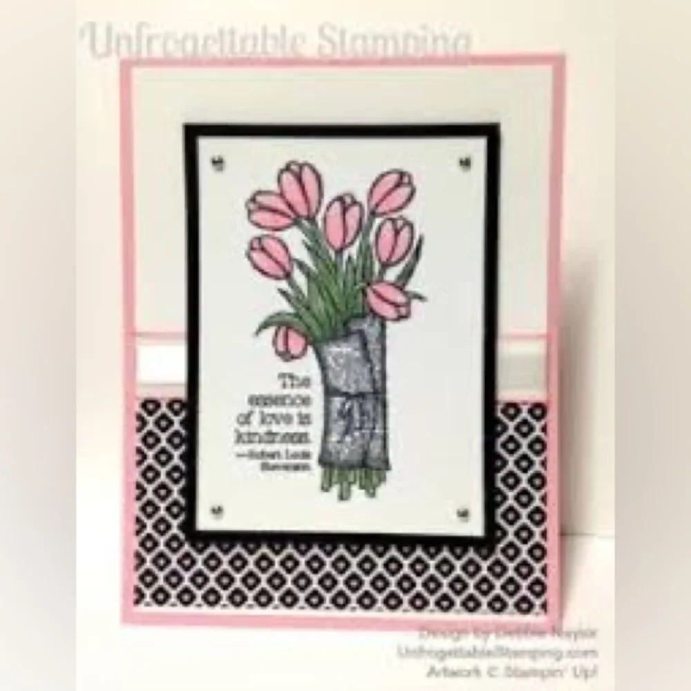Stampin Up Love Kindness Tulip Valentine Flowers Retired Stamp Rubber Wood Mount